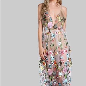Embroidered Flower mesh gown w/ built in bodysuit.